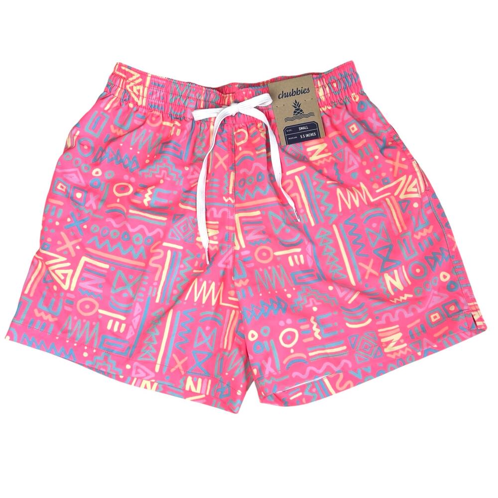 chubbies Pink & Blue Abstract Pattern Swim Trunks
